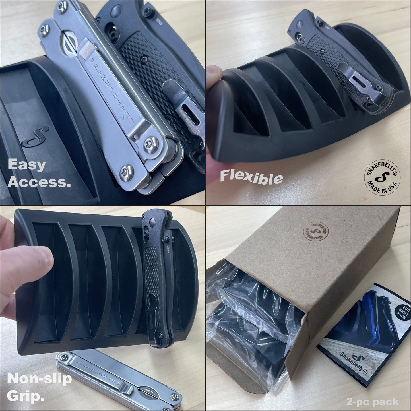EDC KNIFE RACK - Rubber Pocket Knife Organizer Tray 5-Position (2-pc multipack)