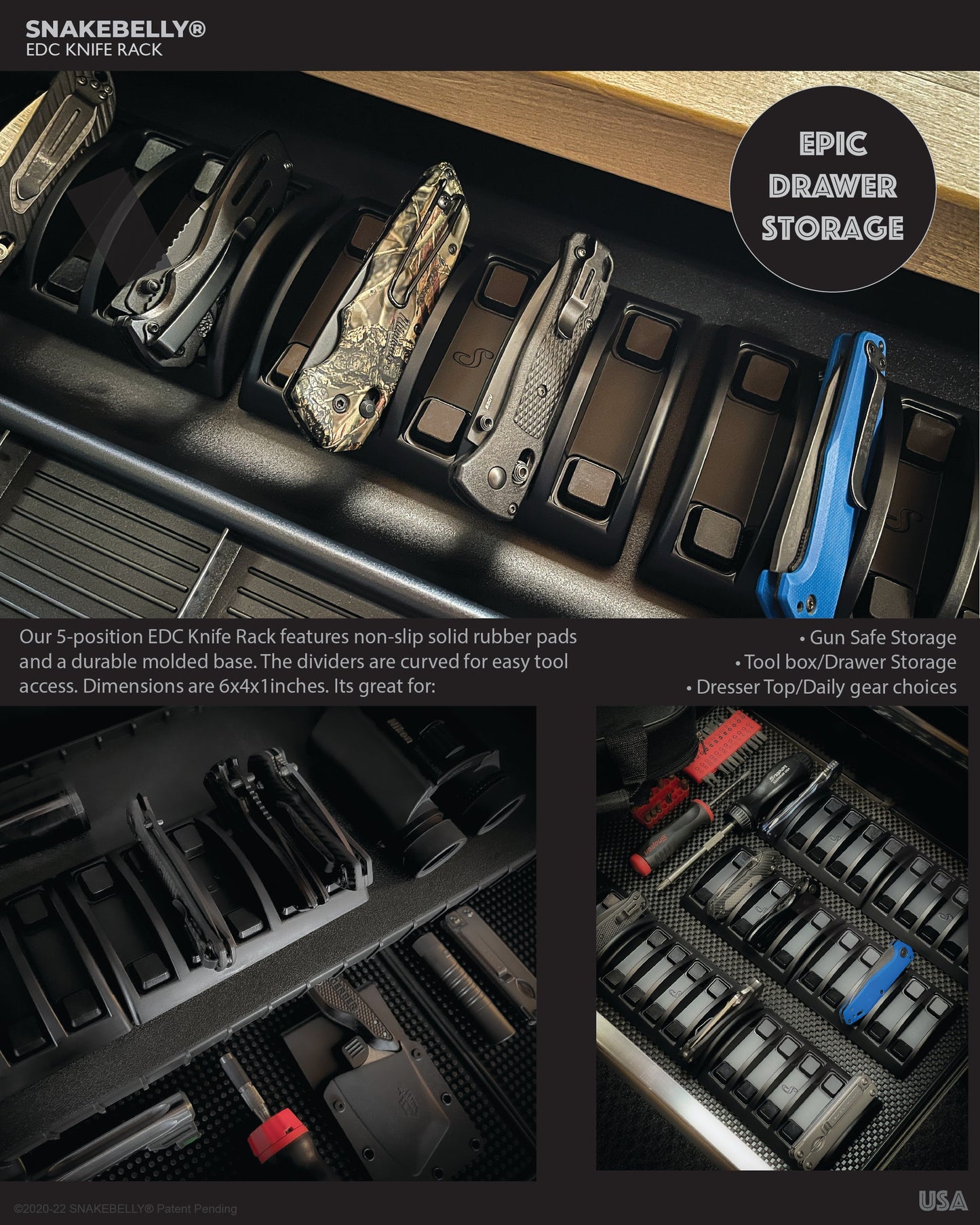 EDC KNIFE RACK - Pocket Knife Storage & Organizer 5-Position - Beige